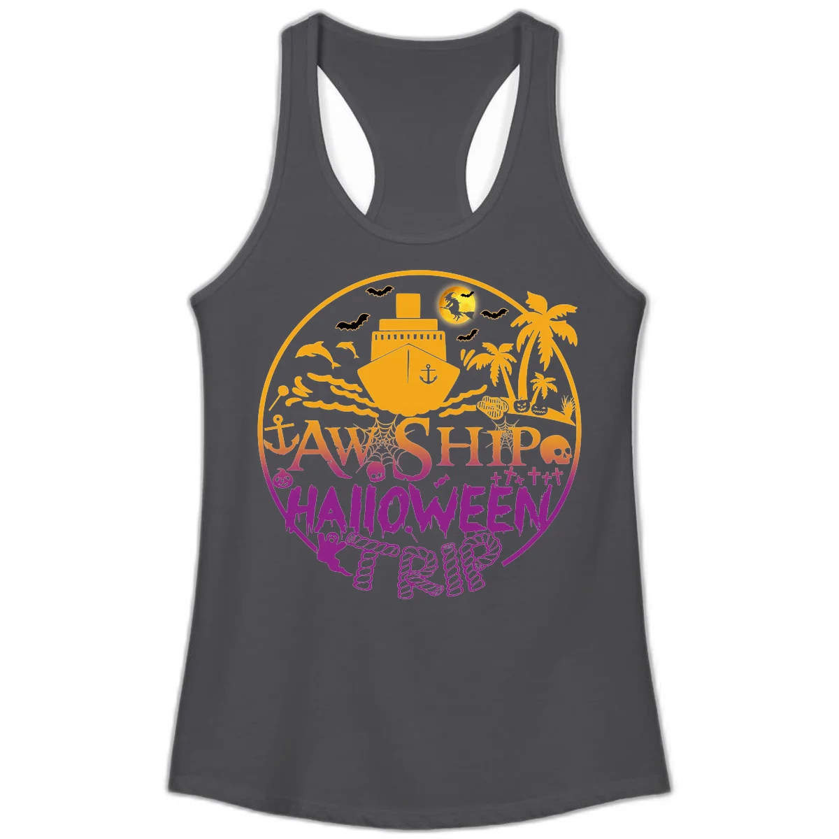 Ship Halloween Cruise Ladies Tank in Solid Dark Gray