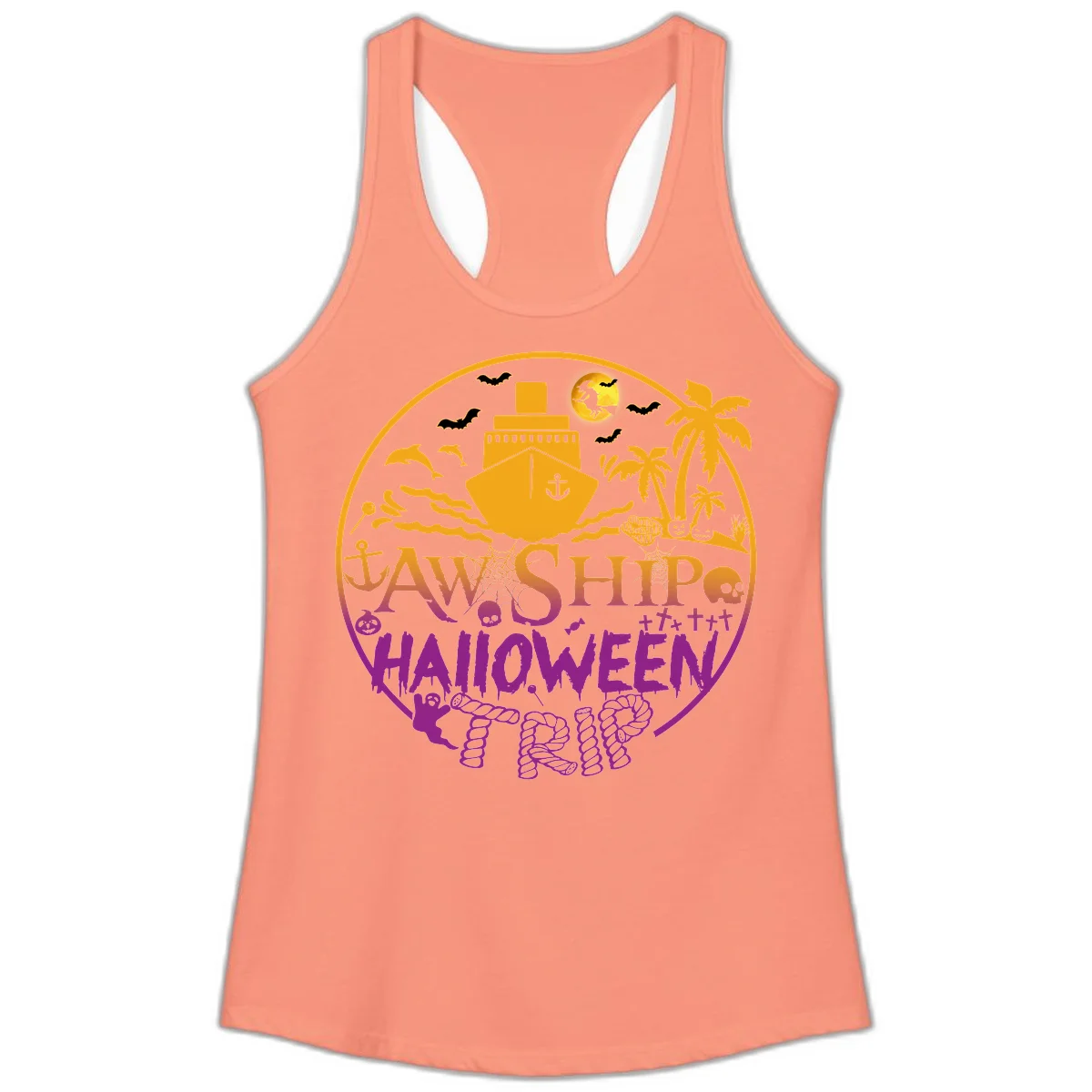 Ship Halloween Cruise Ladies Tank in Solid Light Orange