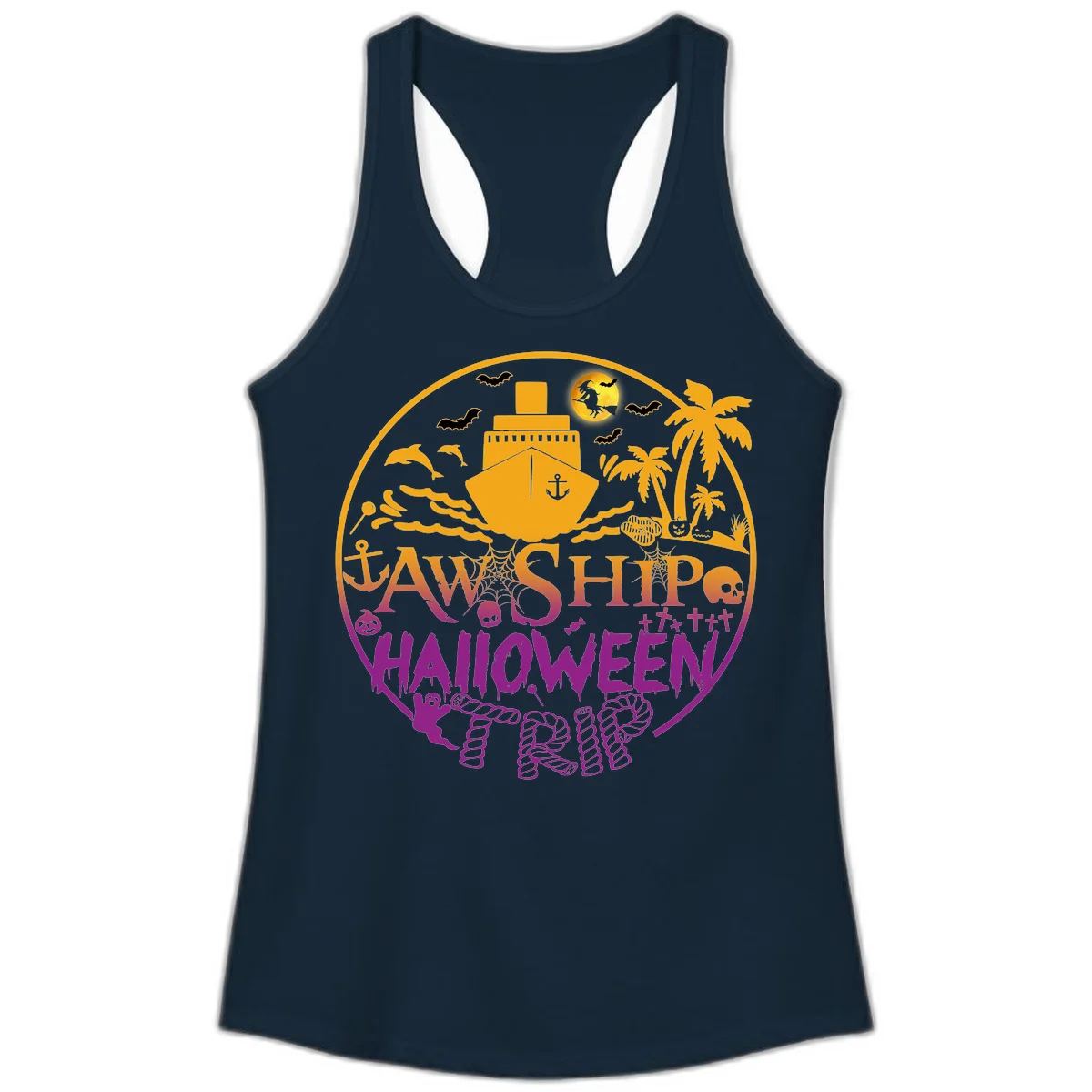 Ship Halloween Cruise Ladies Tank in Solid Midnight Navy