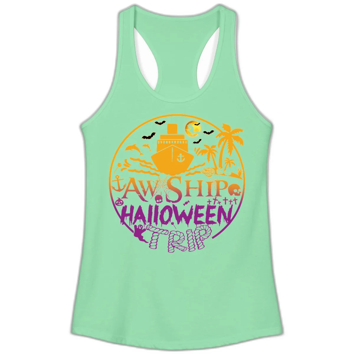 Ship Halloween Cruise Ladies Tank in Solid Mint