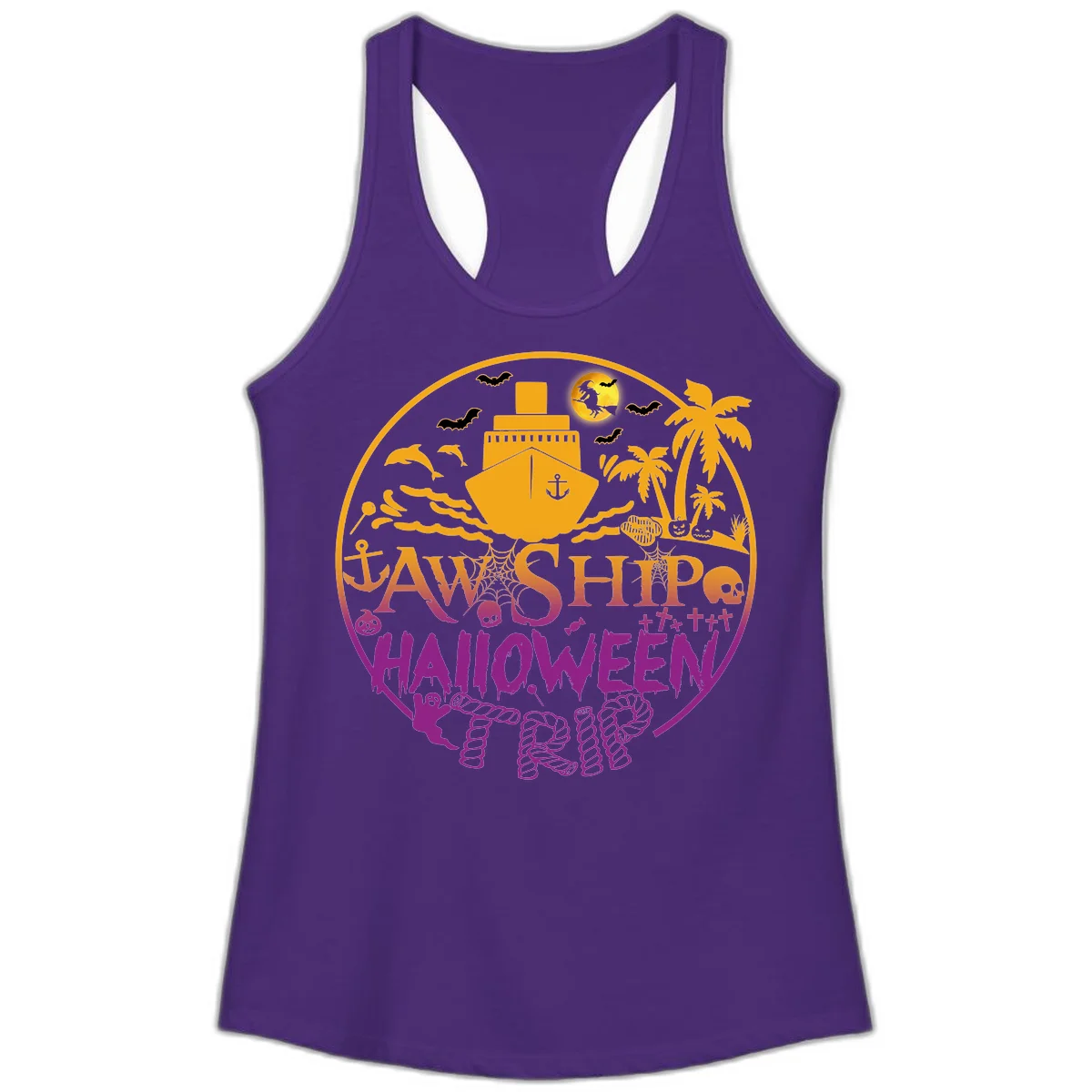 Ship Halloween Cruise Ladies Tank in Solid Purple Rush