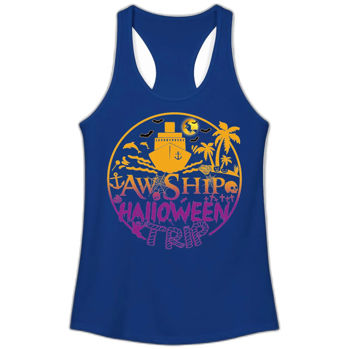 Ship Halloween Cruise Ladies Tank in Solid Royal