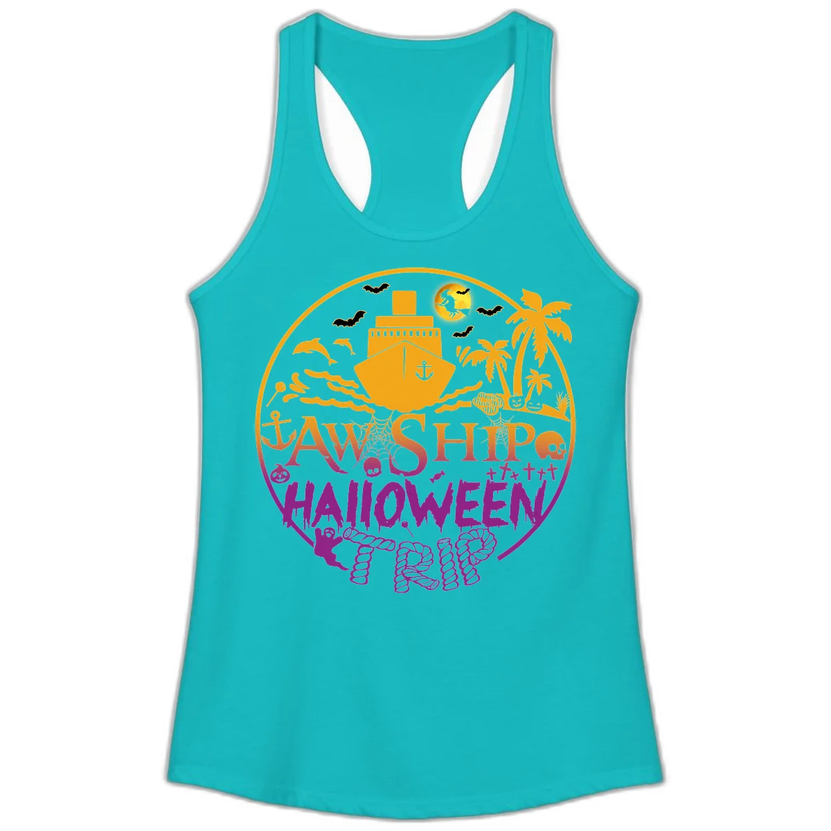Ship Halloween Cruise Ladies Tank in Tahiti Blue