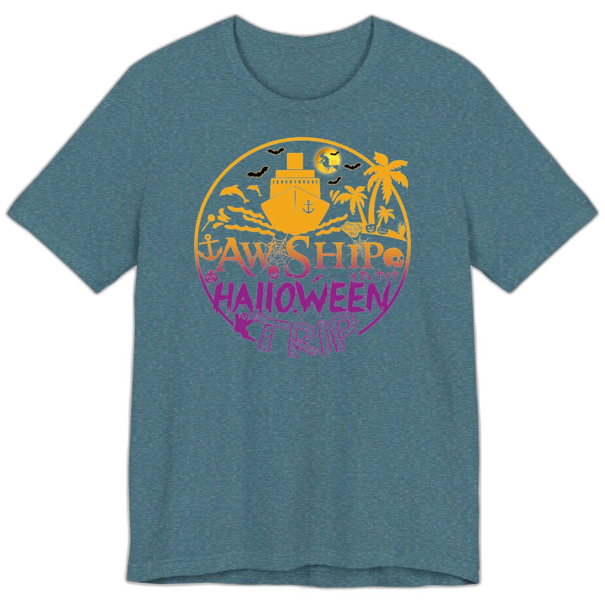 Ship Halloween Cruise Premium T-Shirt in Heather Deep Teal
