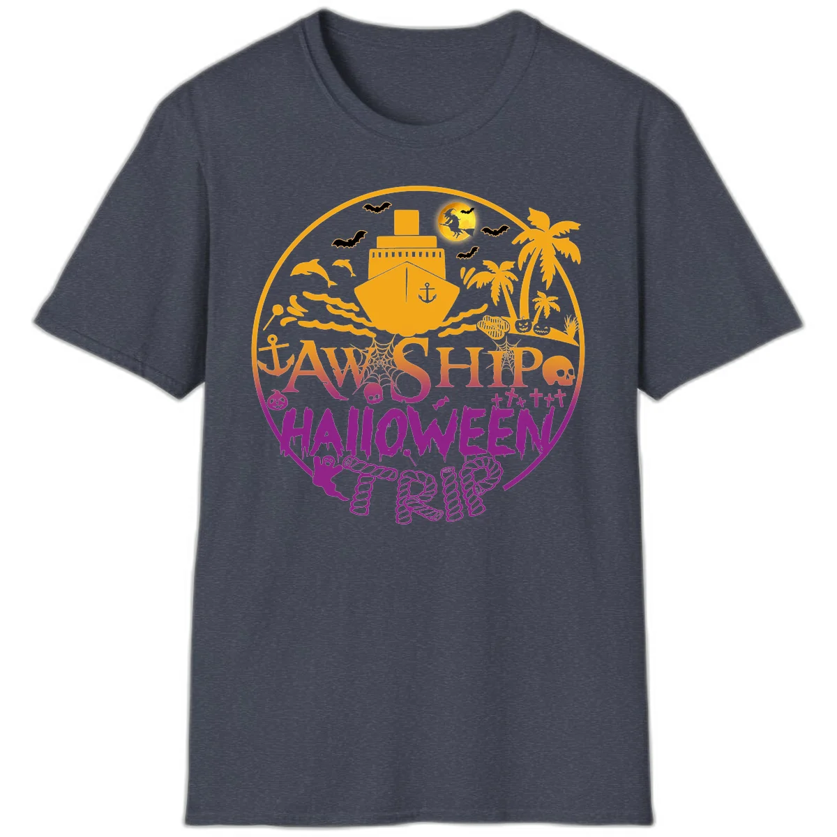 Ship Halloween Cruise T-Shirt in Heather Navy