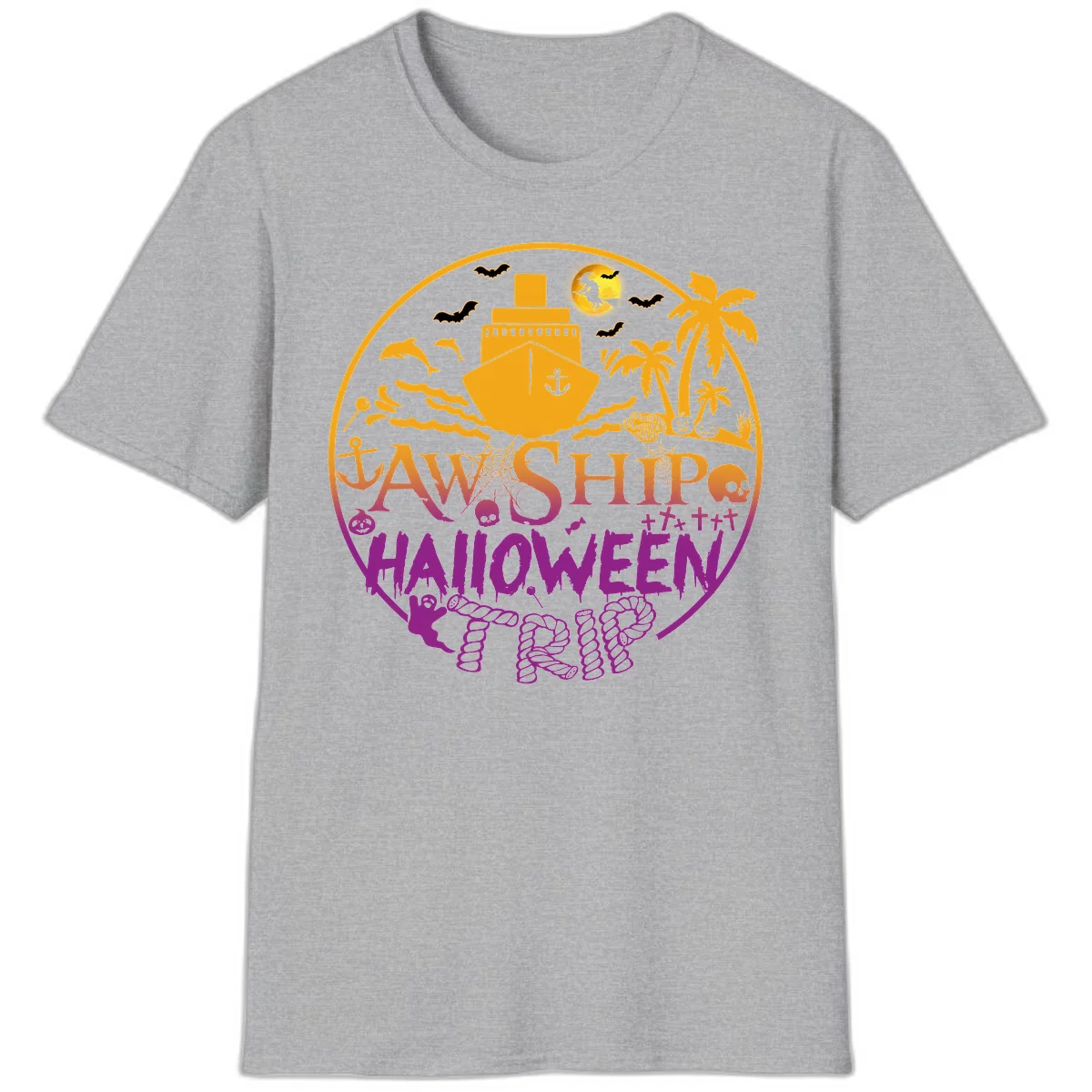 Ship Halloween Cruise T-Shirt in Sport Grey
