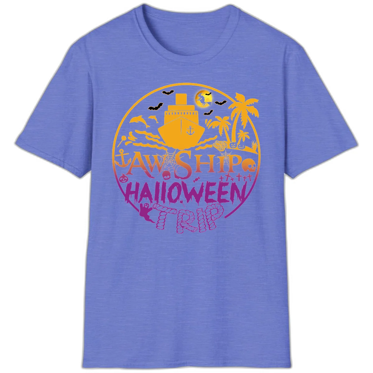Ship Halloween Cruise T-Shirt in Heather Royal