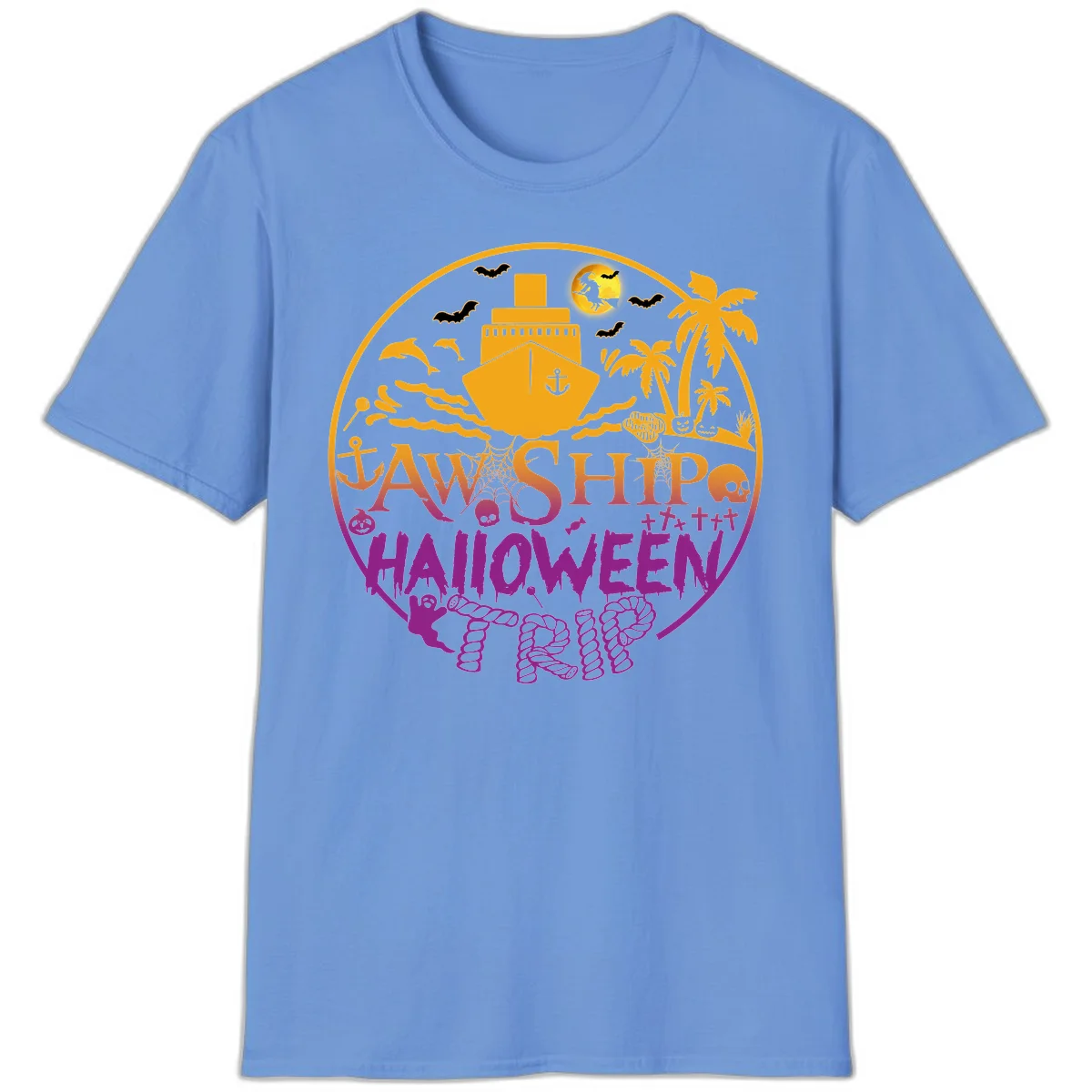 Ship Halloween Cruise T-Shirt in Carolina Blue