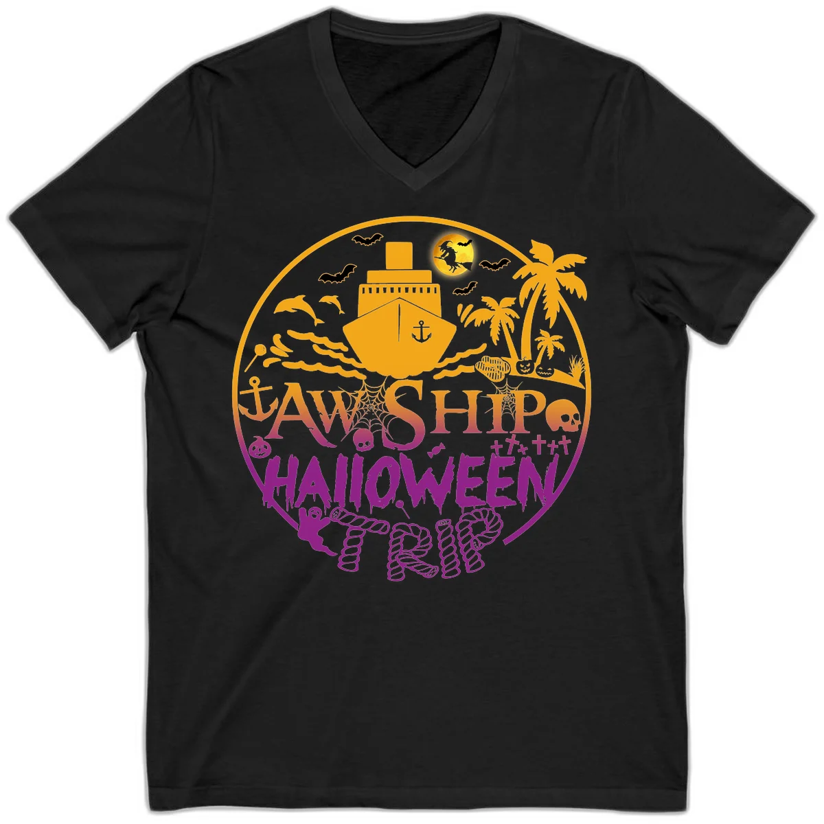 Ship Halloween Cruise V-Neck in Black