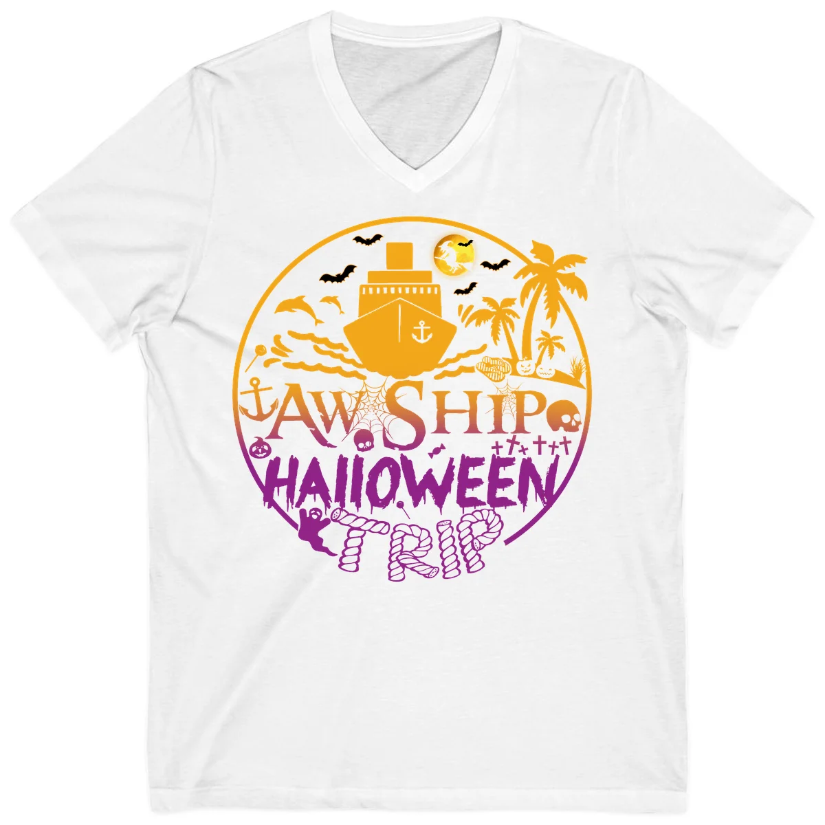 Ship Halloween Cruise V-Neck in White