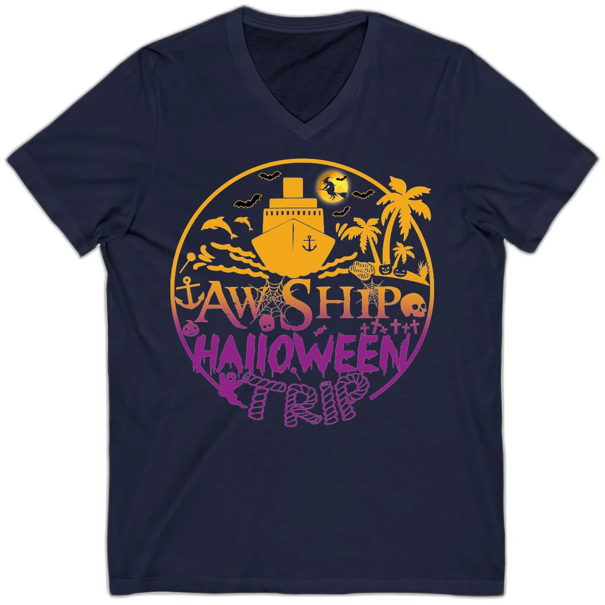 Ship Halloween Cruise V-Neck in Navy