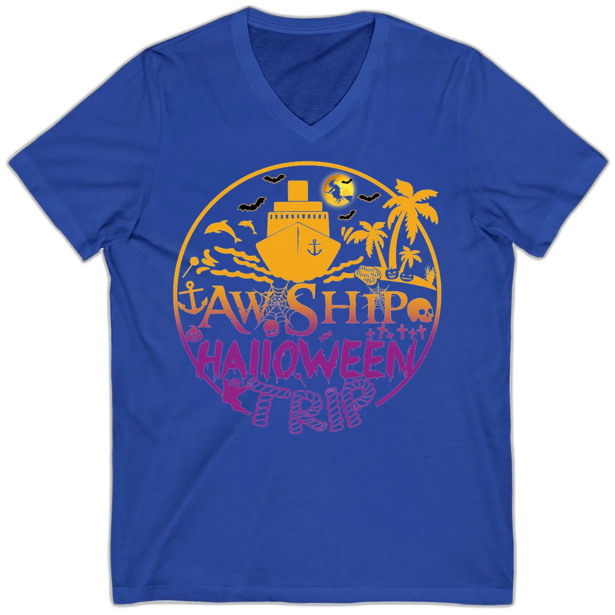 Ship Halloween Cruise V-Neck in True Royal
