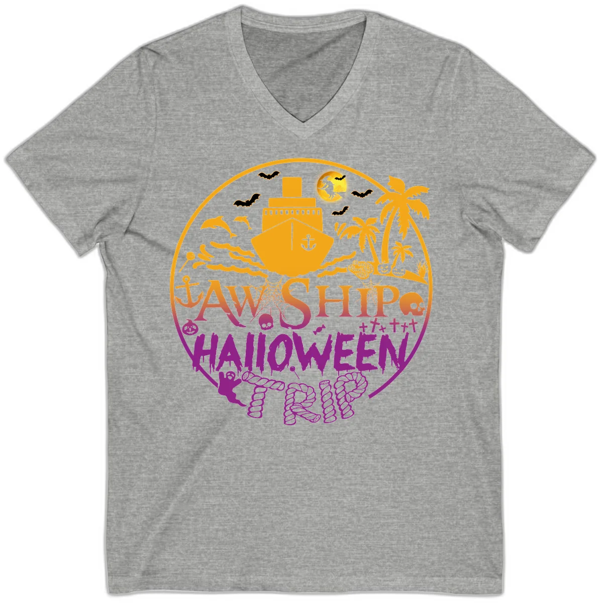 Ship Halloween Cruise V-Neck in Athletic Heather