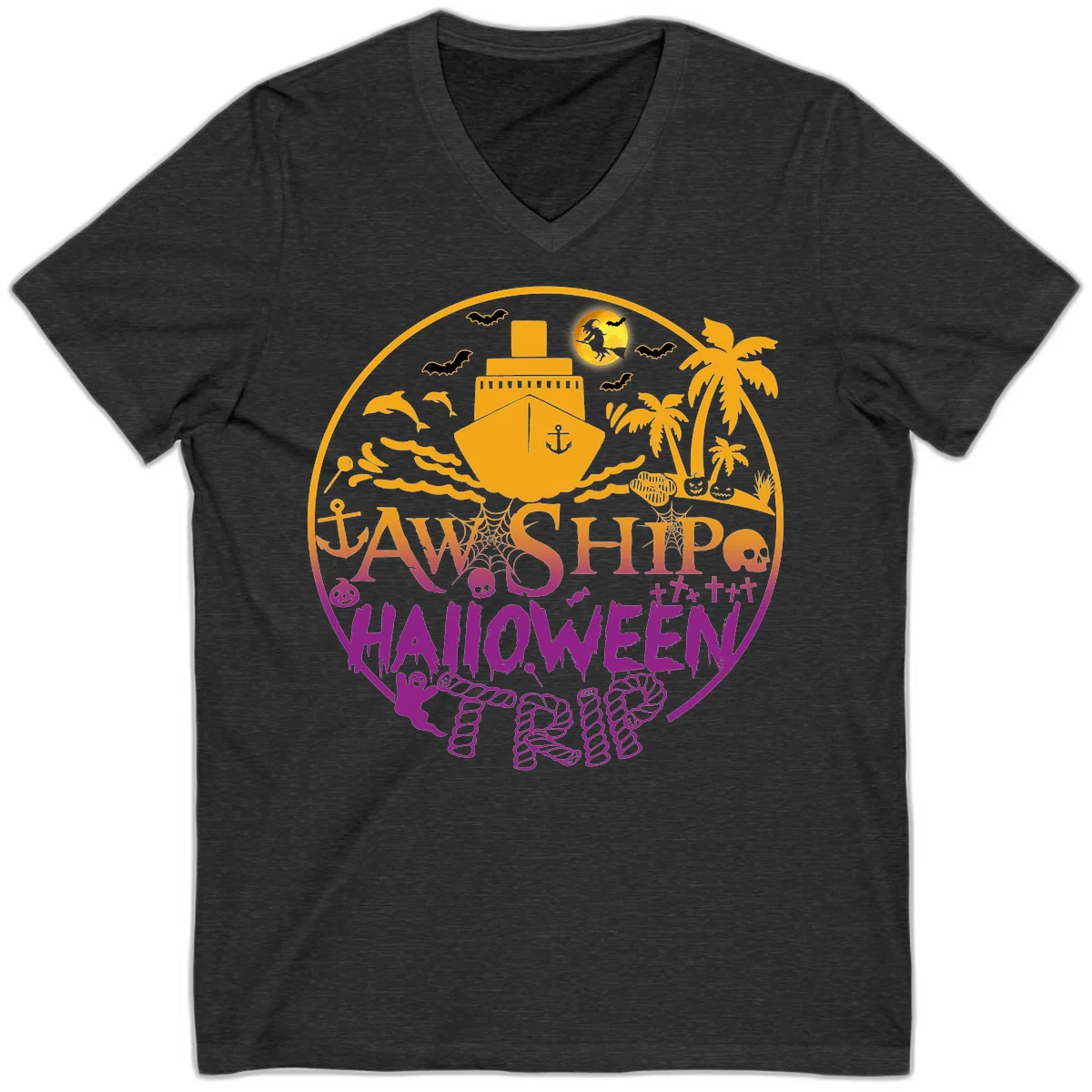 Ship Halloween Cruise V-Neck in Dark Grey Heather