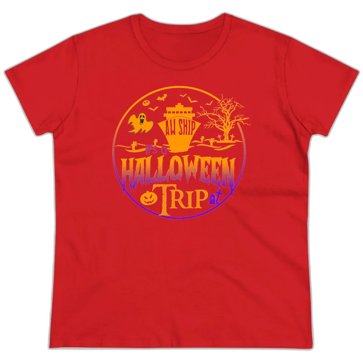 It's A Halloween Trip Ladies Tee in Red