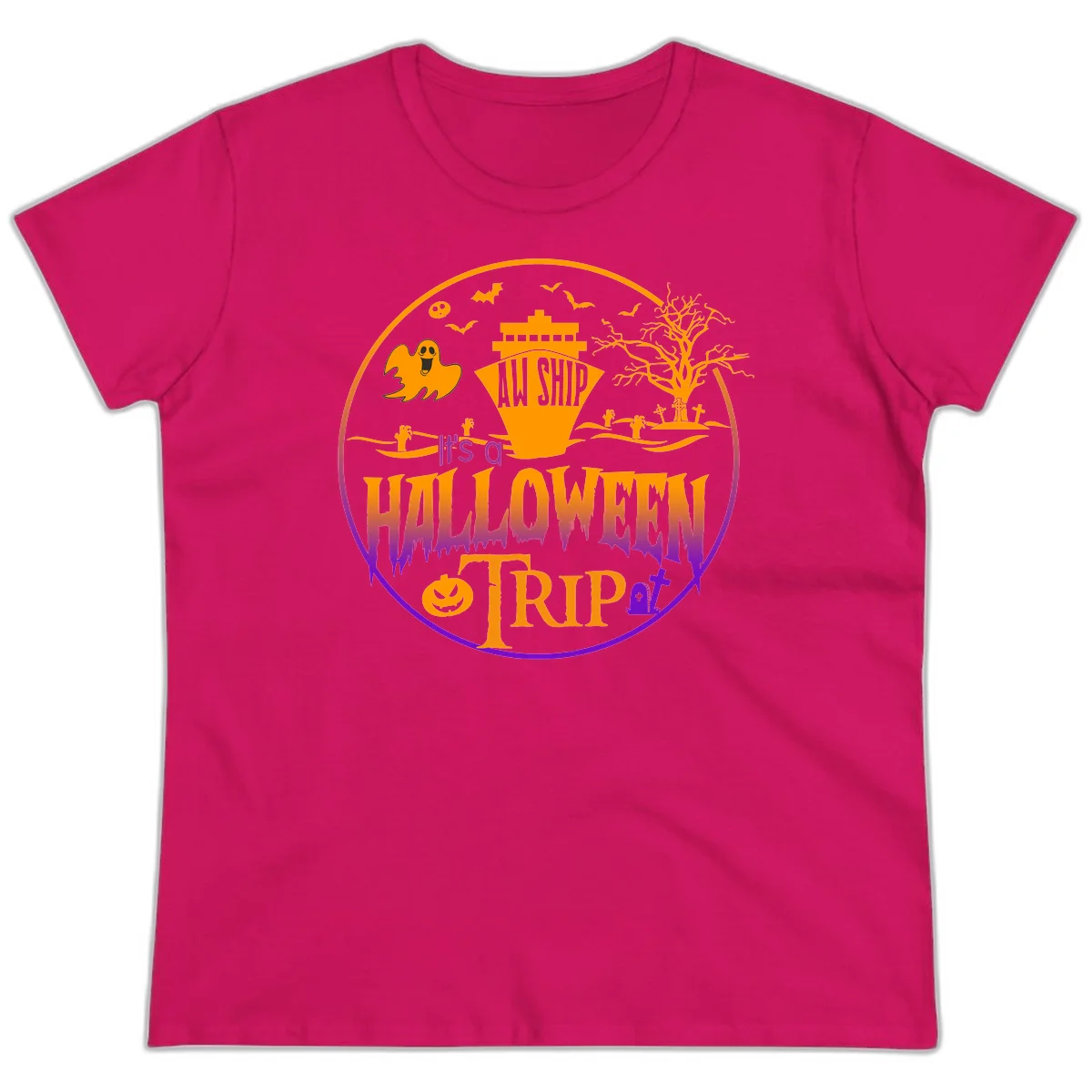 It's A Halloween Trip Ladies Tee in Heliconia