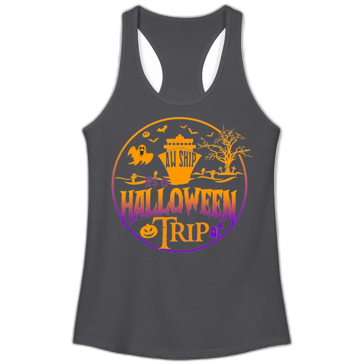 It's A Halloween Trip Ladies Tank in Solid Dark Gray