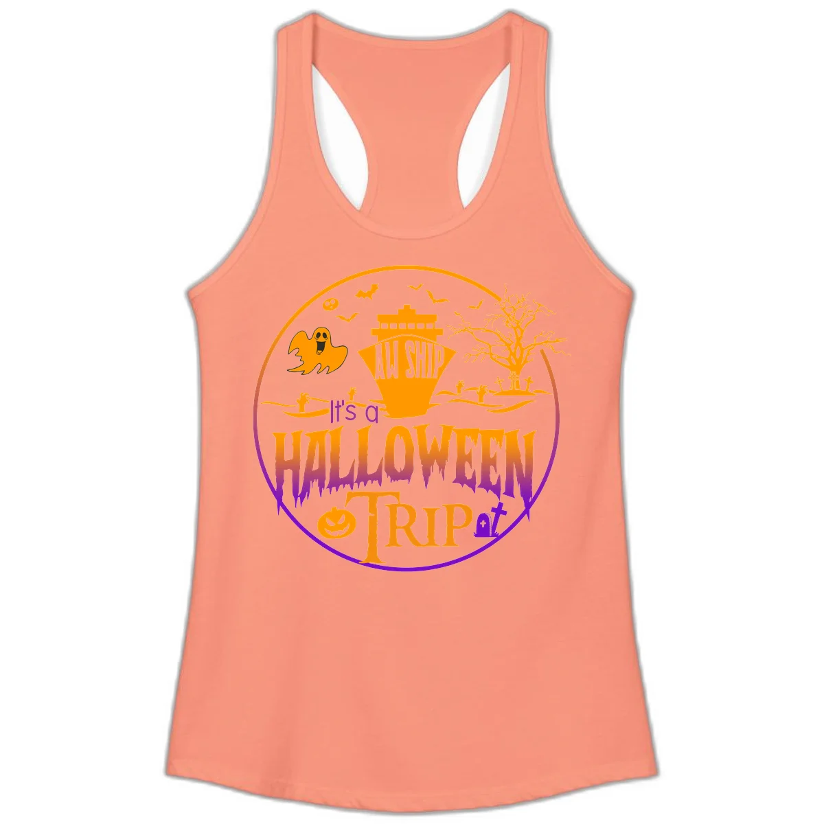 It's A Halloween Trip Ladies Tank in Solid Light Orange
