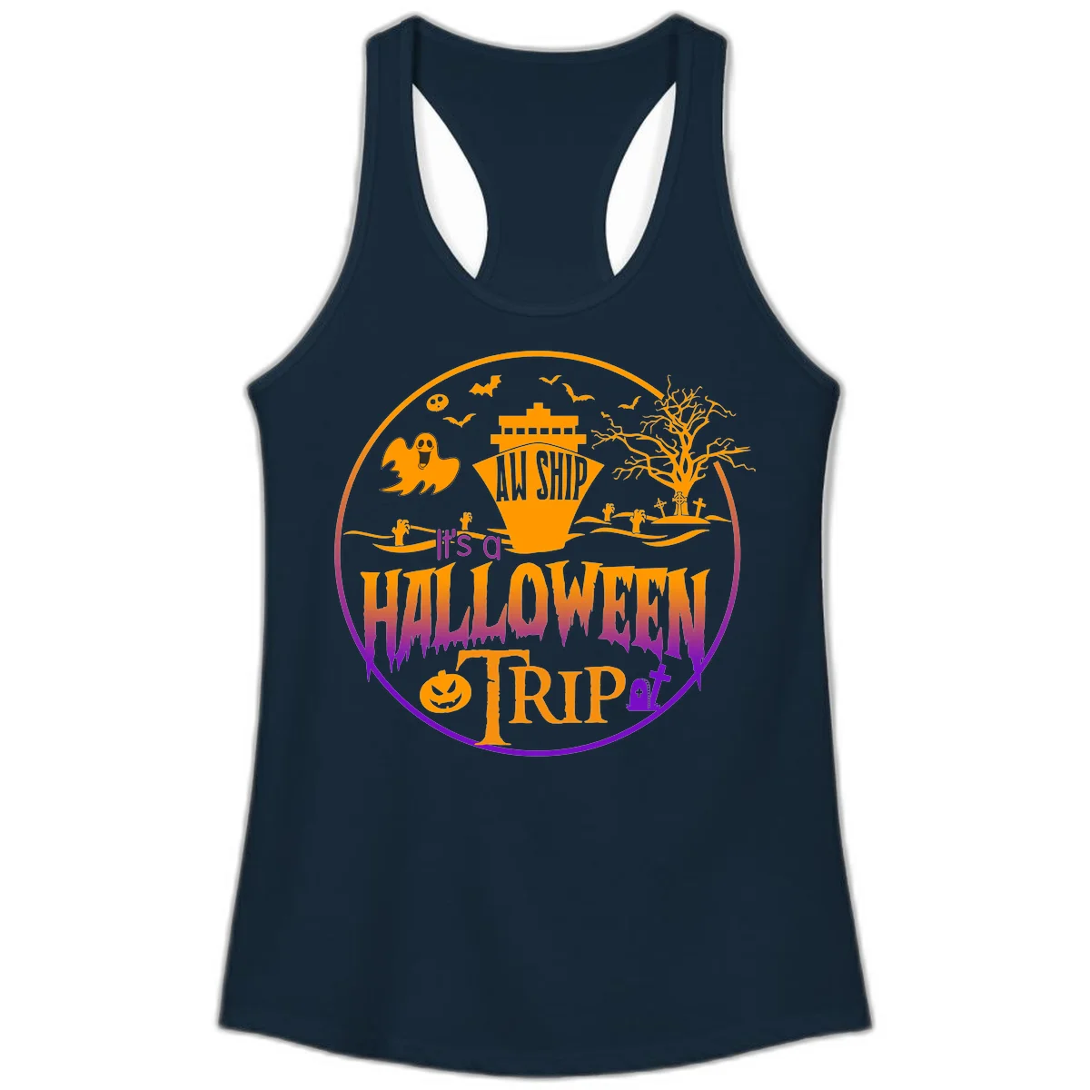 It's A Halloween Trip Ladies Tank in Solid Midnight Navy