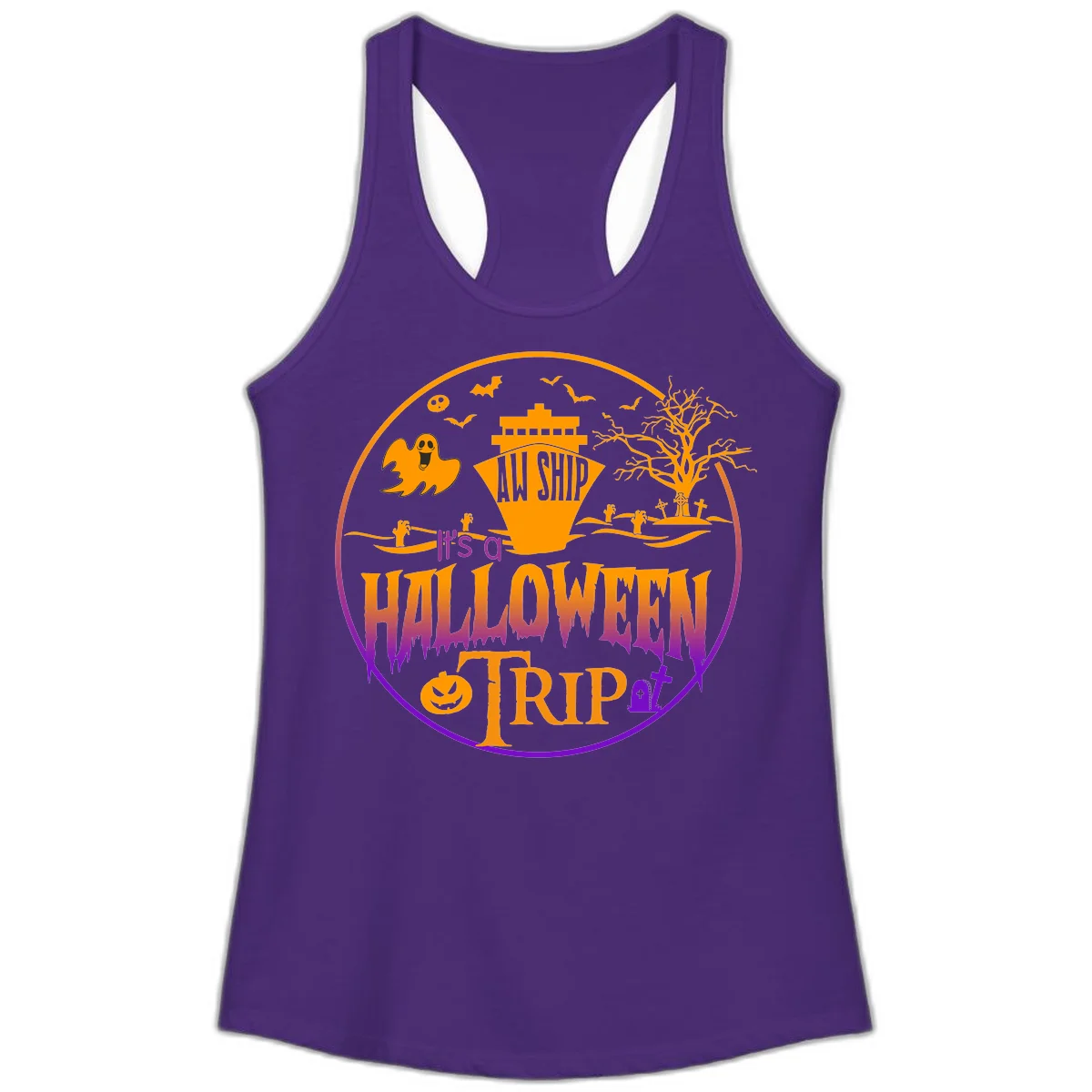 It's A Halloween Trip Ladies Tank in Solid Purple Rush