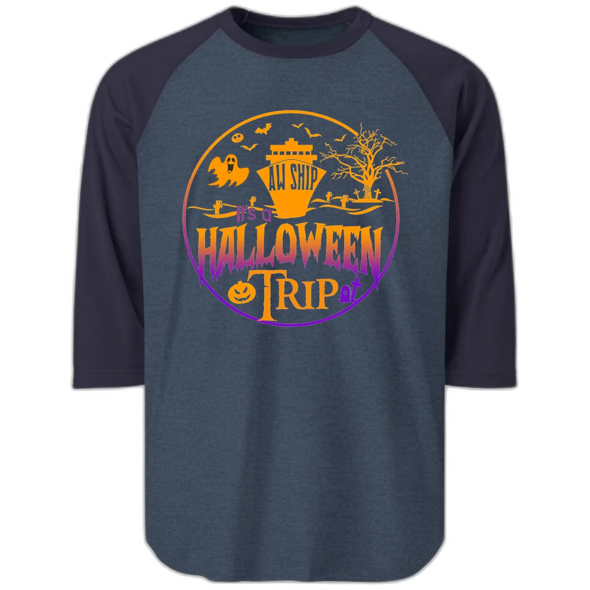 It's A Halloween Trip Raglan 3/4 in Heather Denim Navy