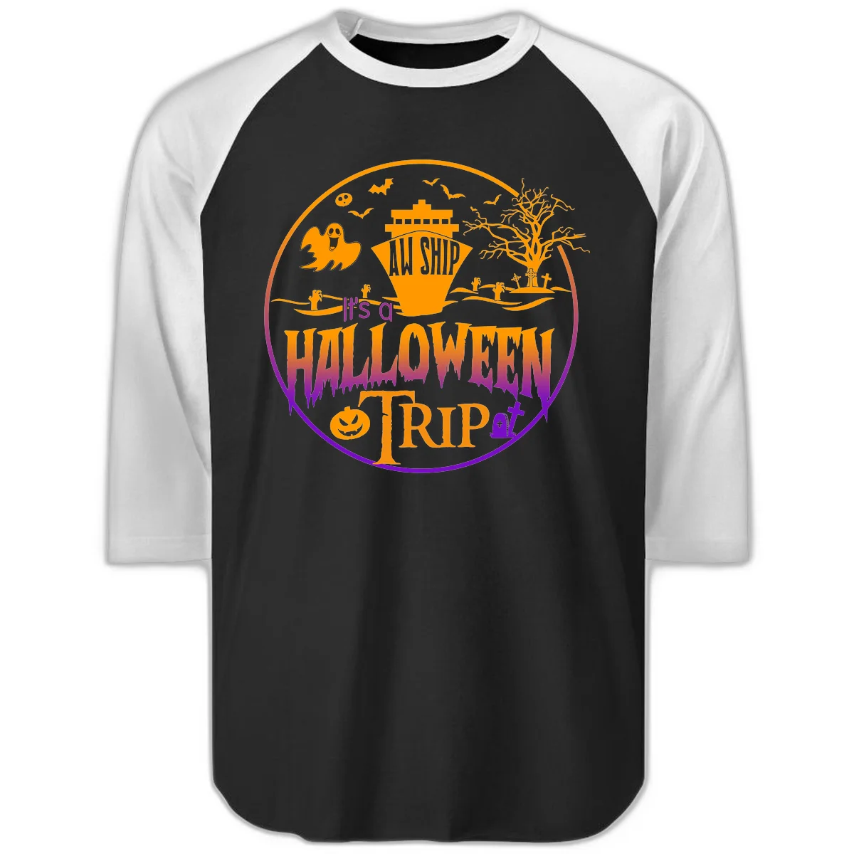 It's A Halloween Trip Raglan 3/4 in Black White