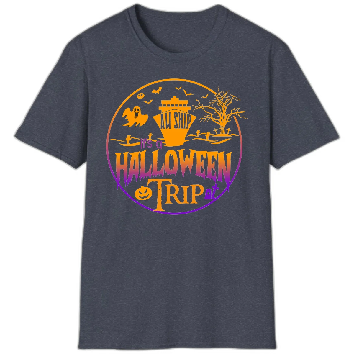 It's A Halloween Trip T-Shirt in Heather Navy