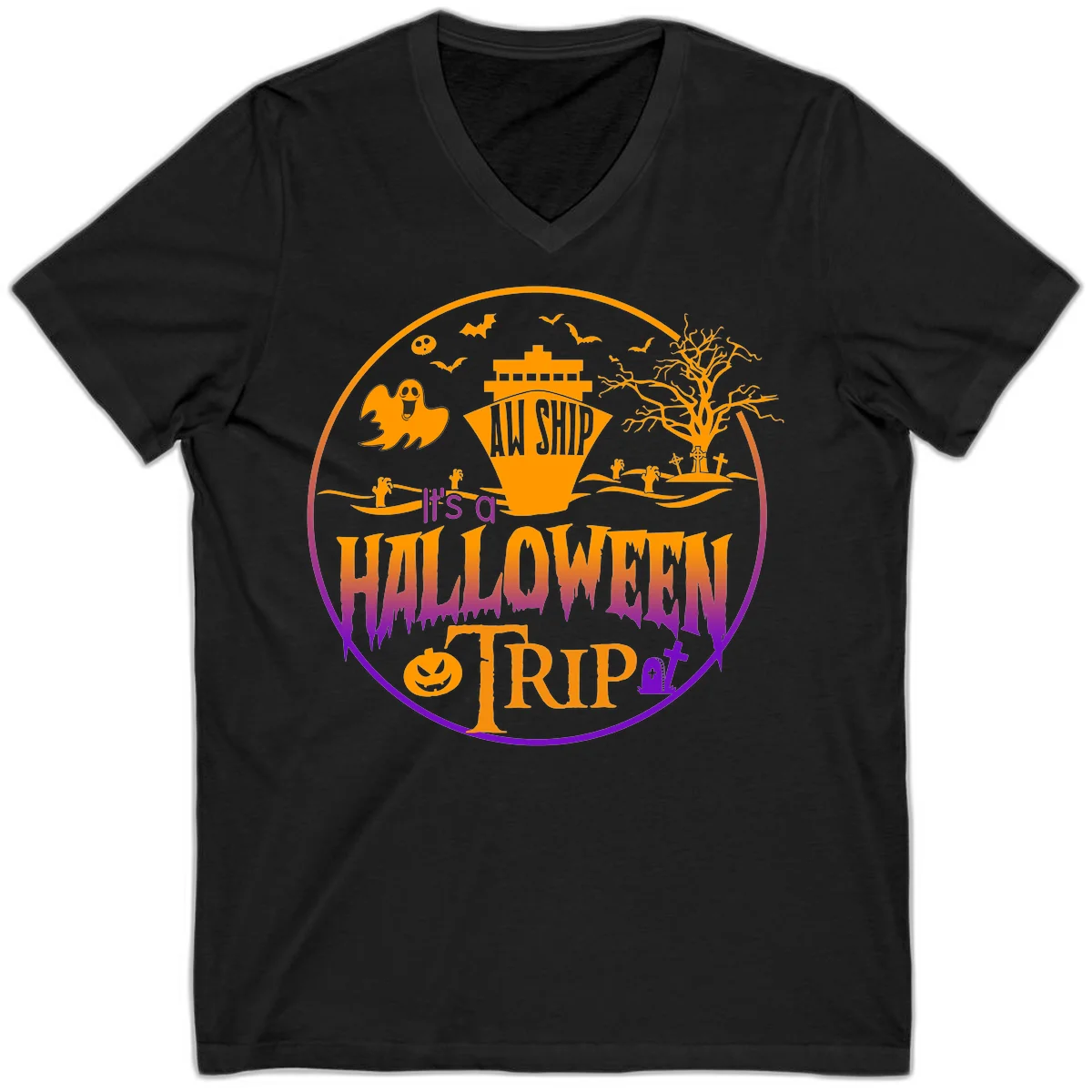 It's A Halloween Trip V-Neck in Black