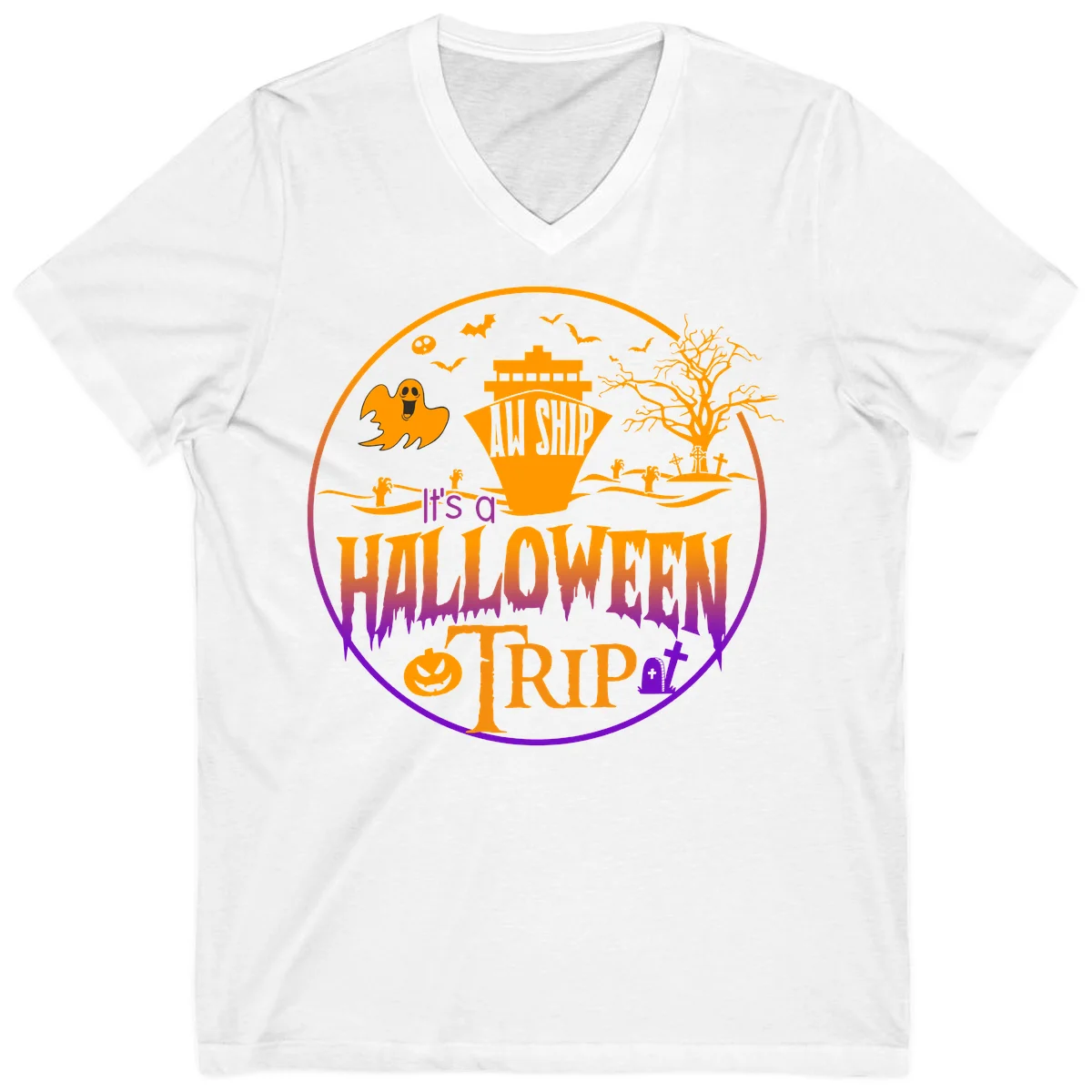 It's A Halloween Trip V-Neck in White