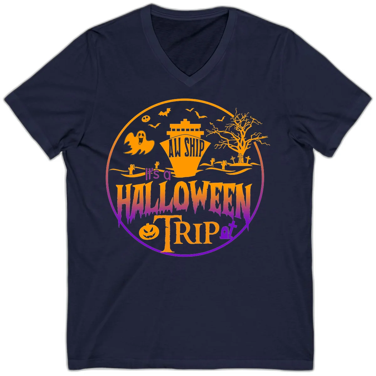 It's A Halloween Trip V-Neck in Navy