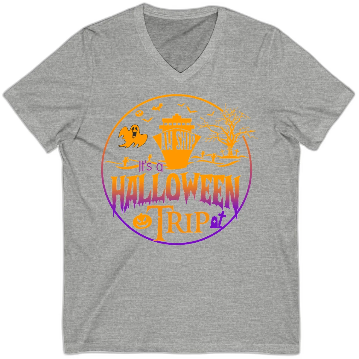 It's A Halloween Trip V-Neck in Athletic Heather
