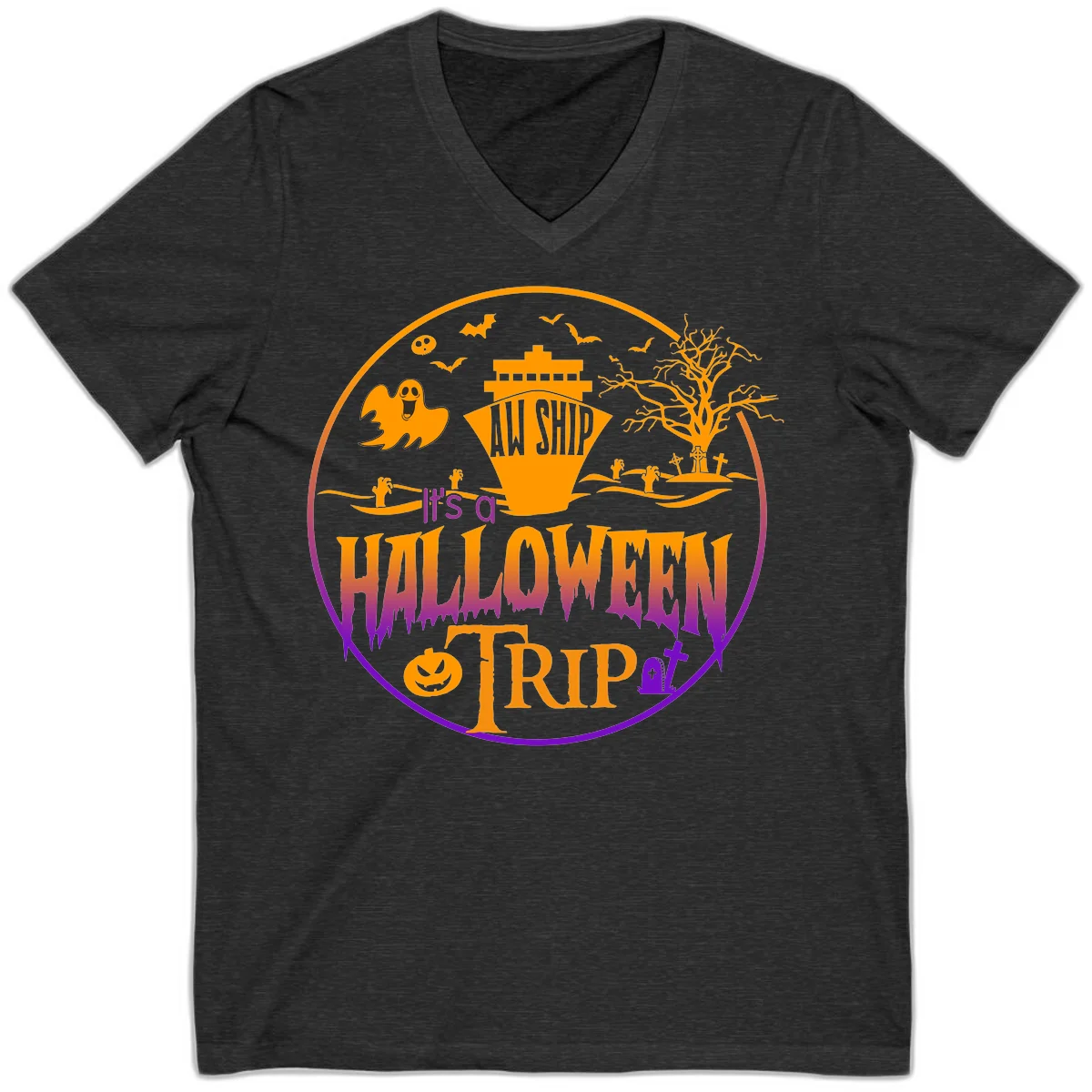 It's A Halloween Trip V-Neck in Dark Grey Heather