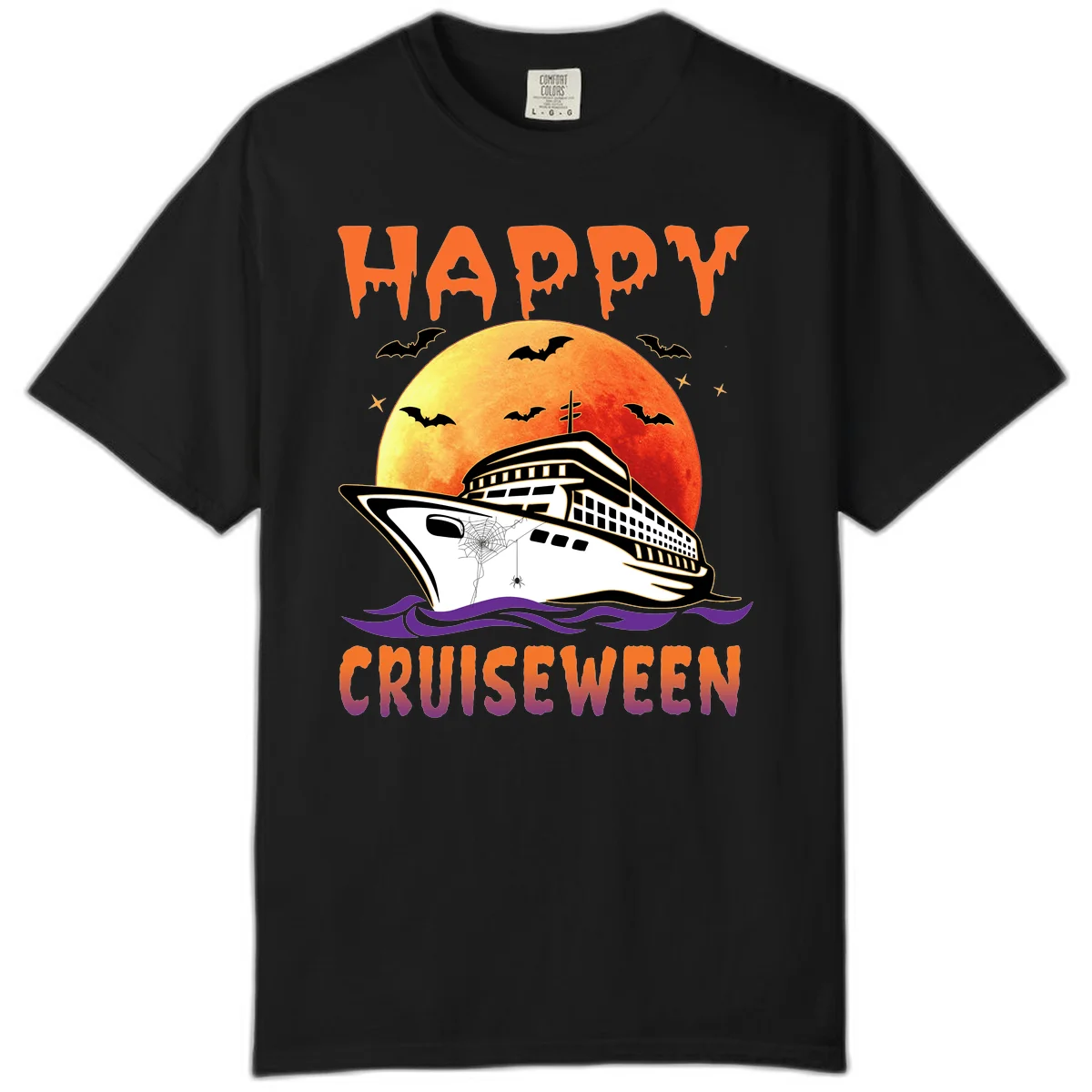 Happy Cruiseween Comfort Colors Halloween Tee in Black