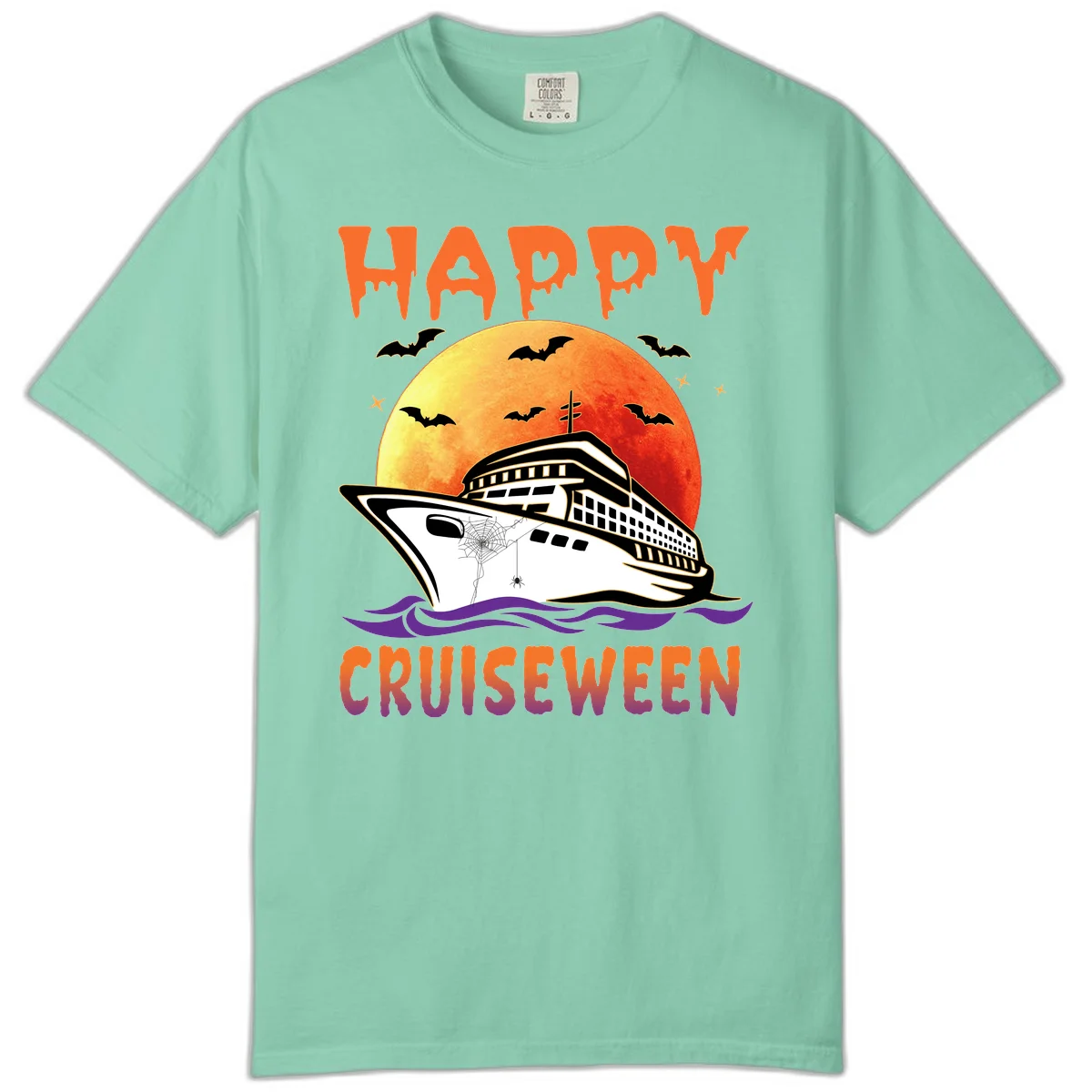 Happy Cruiseween Comfort Colors Halloween Tee in Island Reef