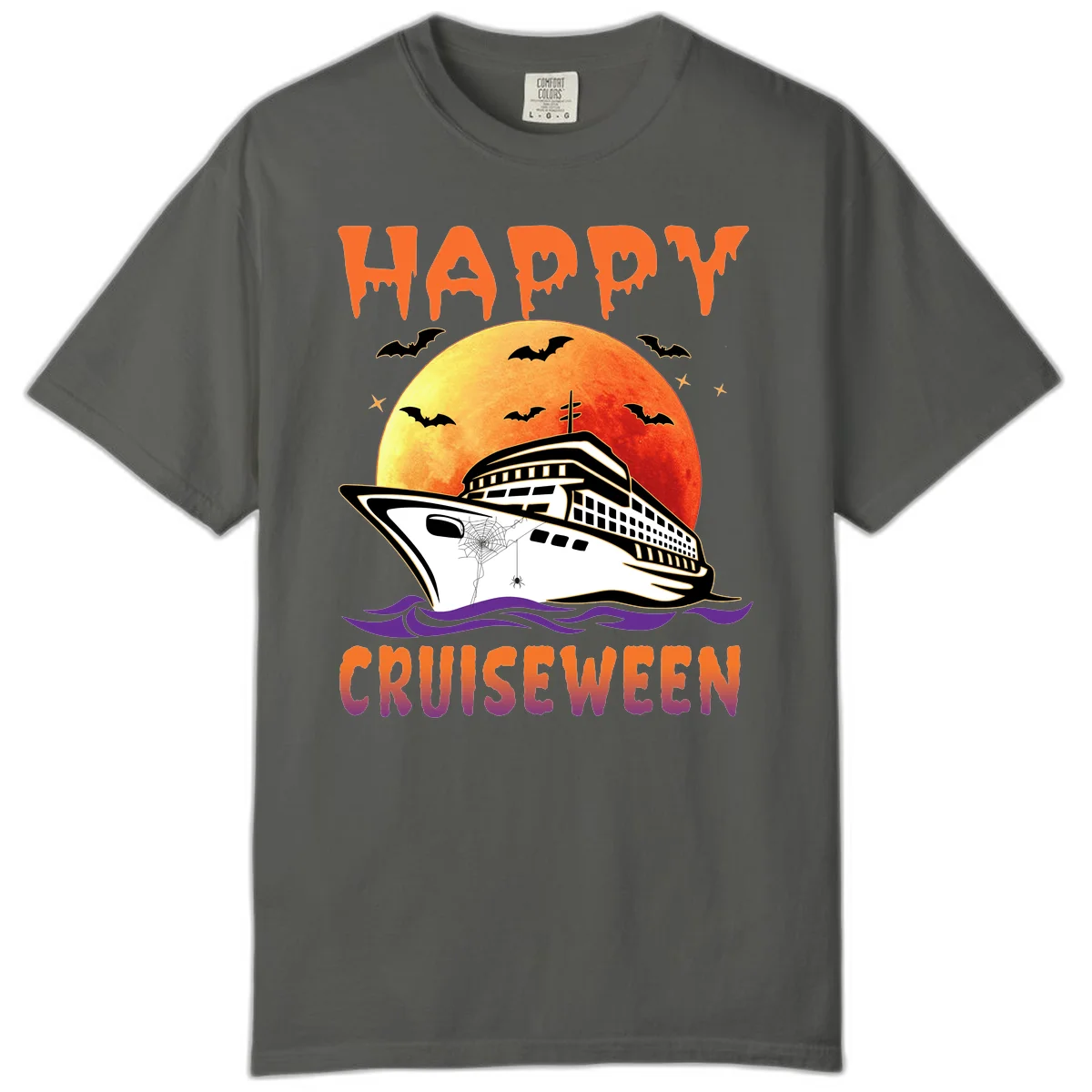 Happy Cruiseween Comfort Colors Halloween Tee in Pepper