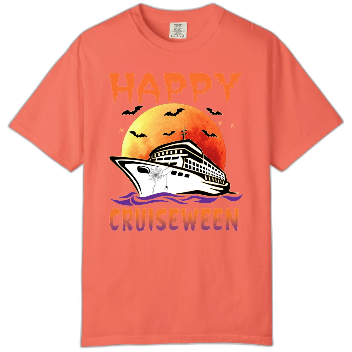 Happy Cruiseween Comfort Colors Halloween Tee in Bright Salmon