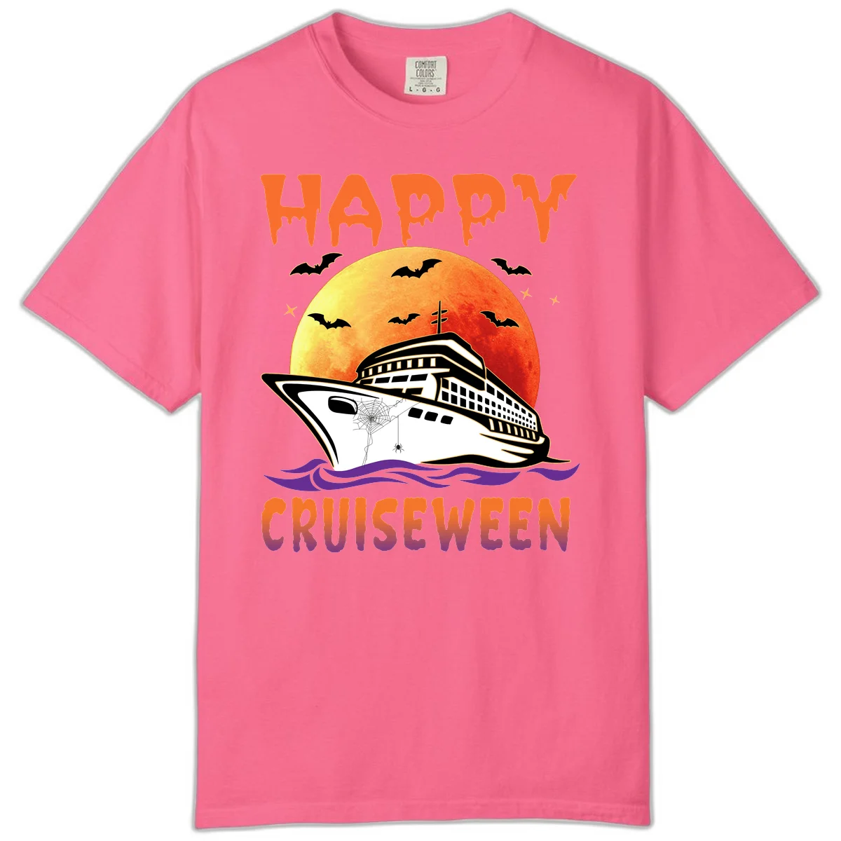 Happy Cruiseween Comfort Colors Halloween Tee in Crunchberry