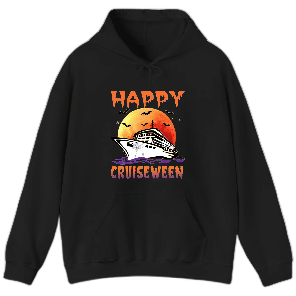 Happy Cruiseween Spooky Ship Halloween Hoodie in Black