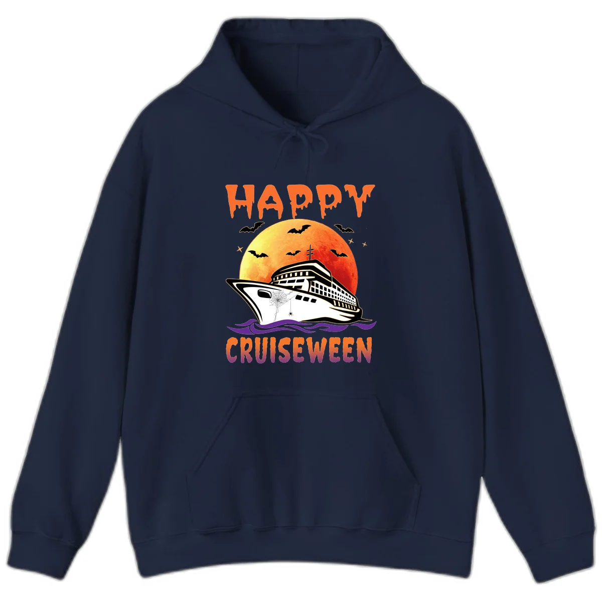 Happy Cruiseween Spooky Ship Halloween Hoodie in Navy