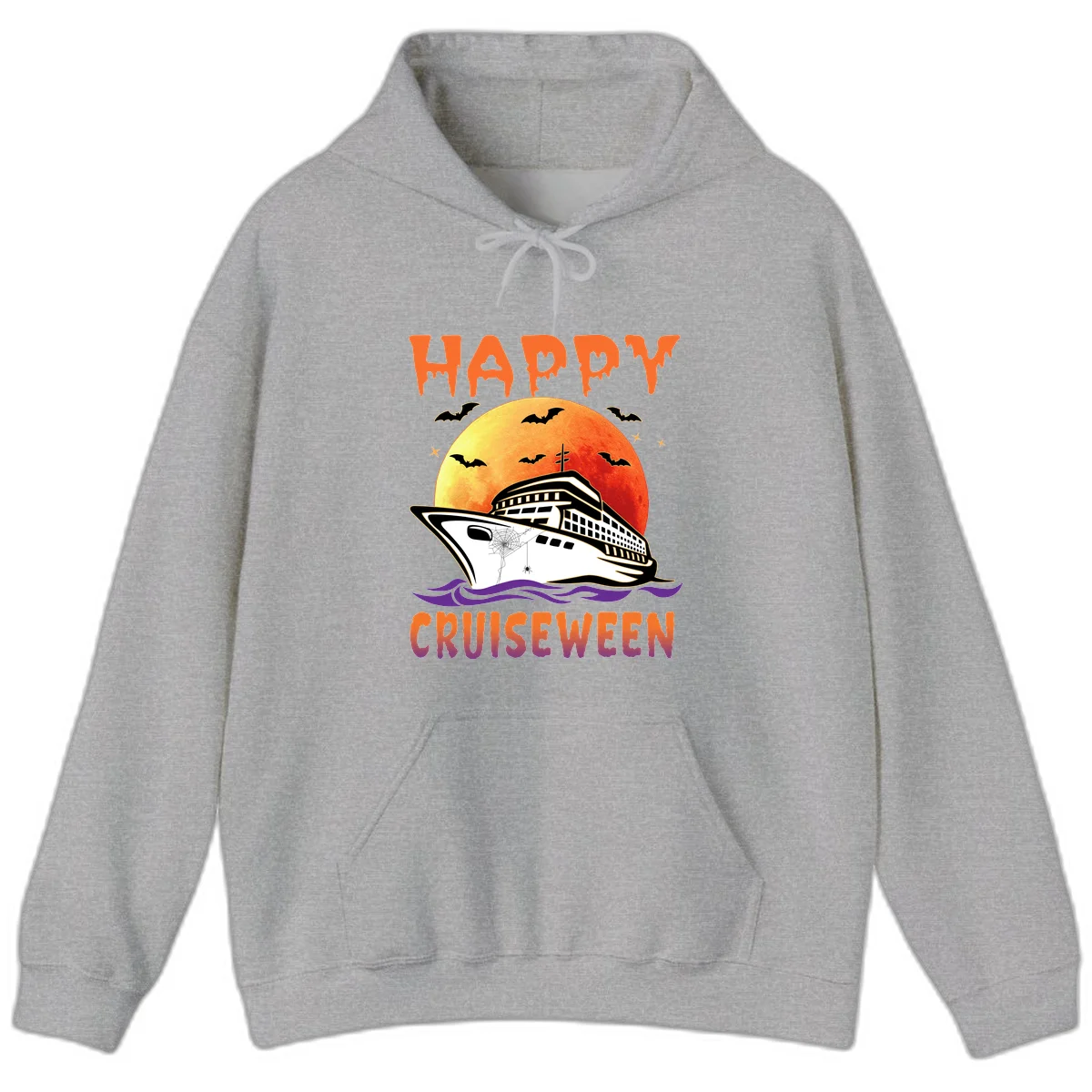 Happy Cruiseween Spooky Ship Halloween Hoodie in Sport Grey