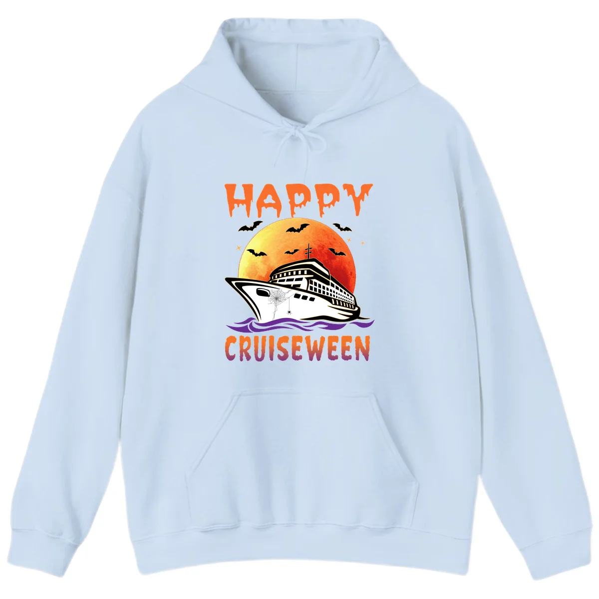 Happy Cruiseween Spooky Ship Halloween Hoodie in Light Blue