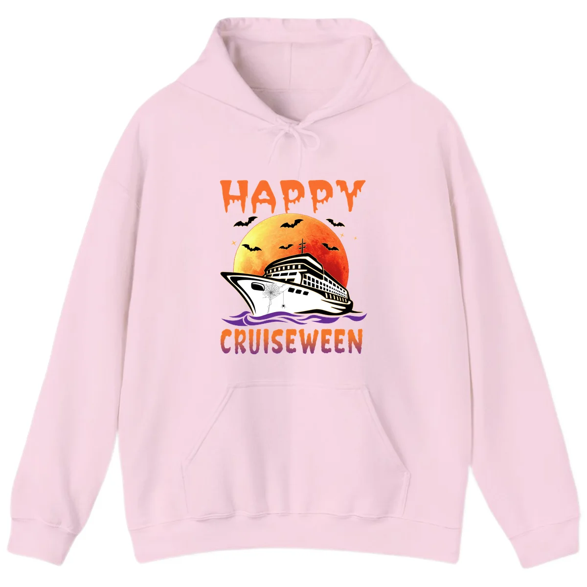 Happy Cruiseween Spooky Ship Halloween Hoodie in Light Pink