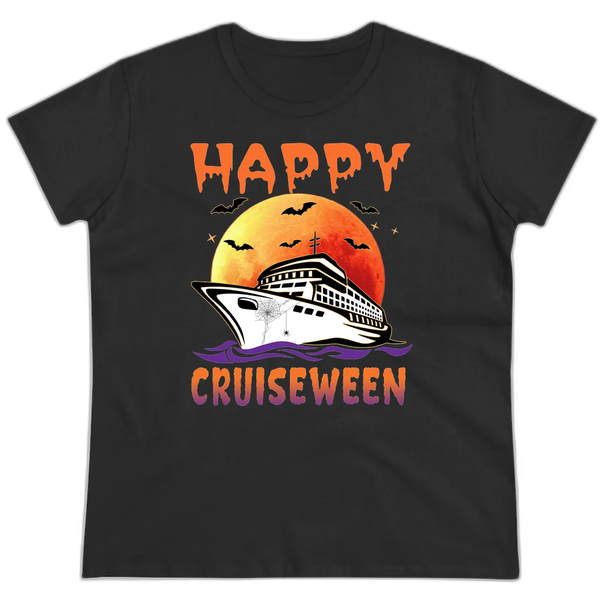 Happy Cruiseween Ladies Spooky Cruise Tee in Black