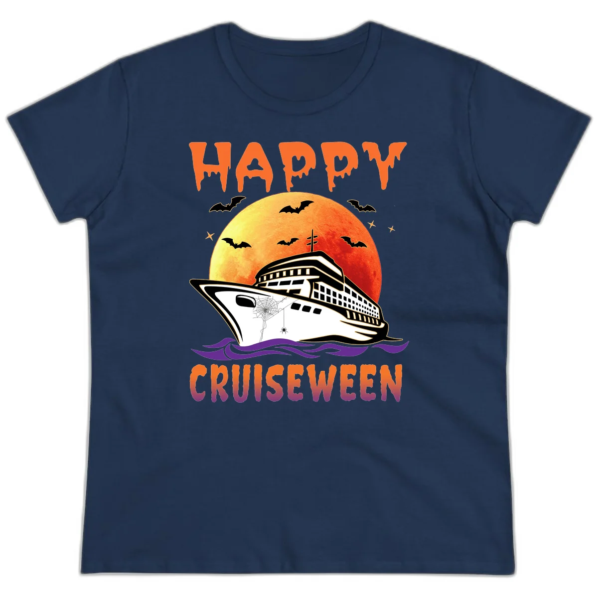 Happy Cruiseween Ladies Spooky Cruise Tee in Navy