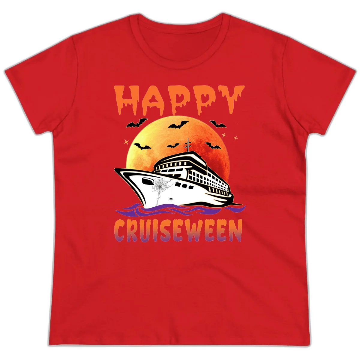 Happy Cruiseween Ladies Spooky Cruise Tee in Red