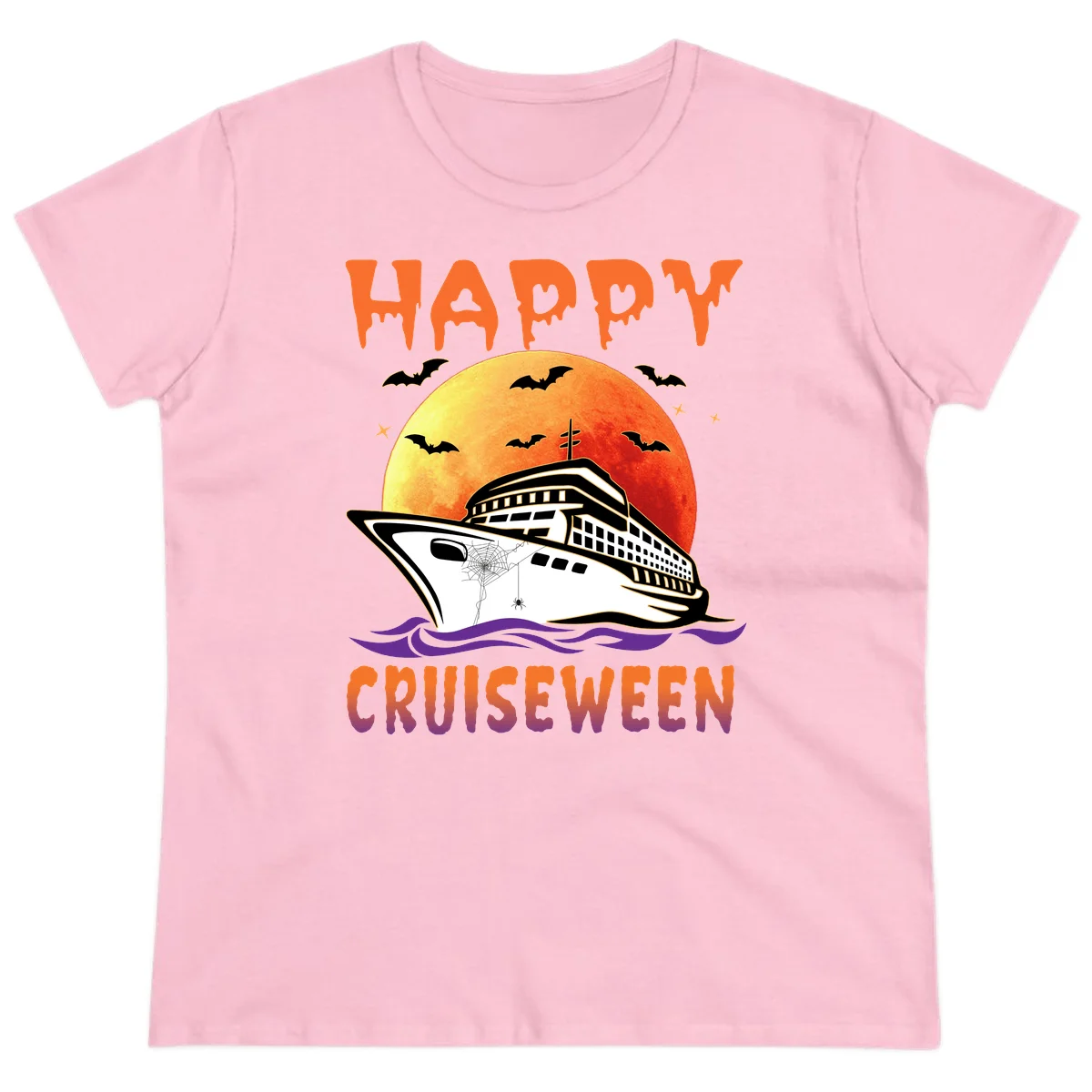 Happy Cruiseween Ladies Spooky Cruise Tee in Light Pink
