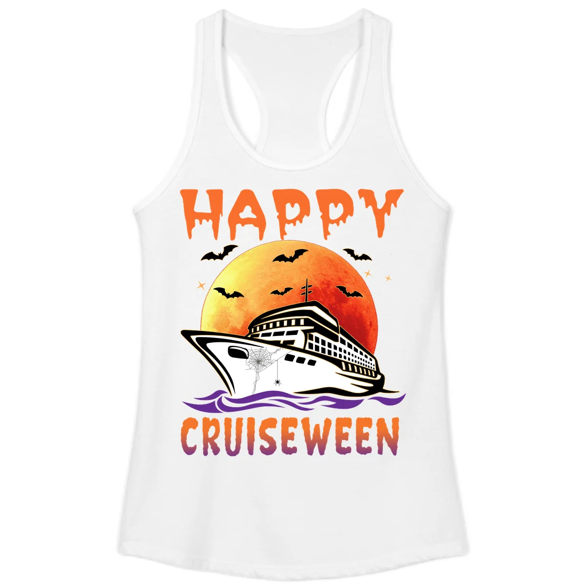 Happy Cruiseween Ladies Spooky Cruise Tank in White