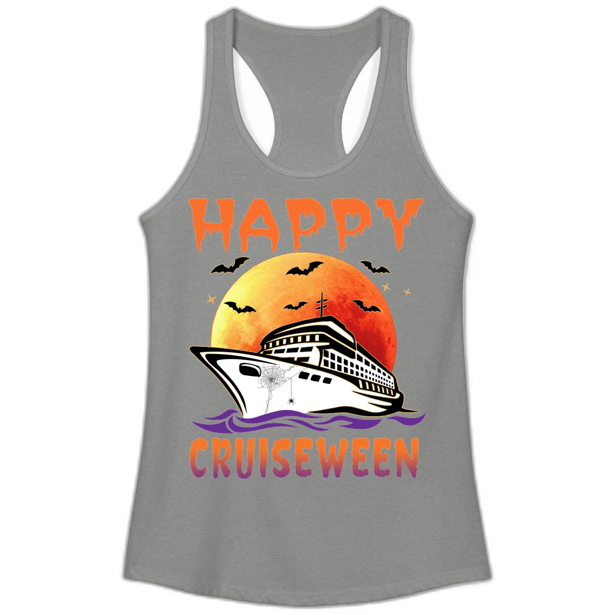 Happy Cruiseween Ladies Spooky Cruise Tank in Heather Grey