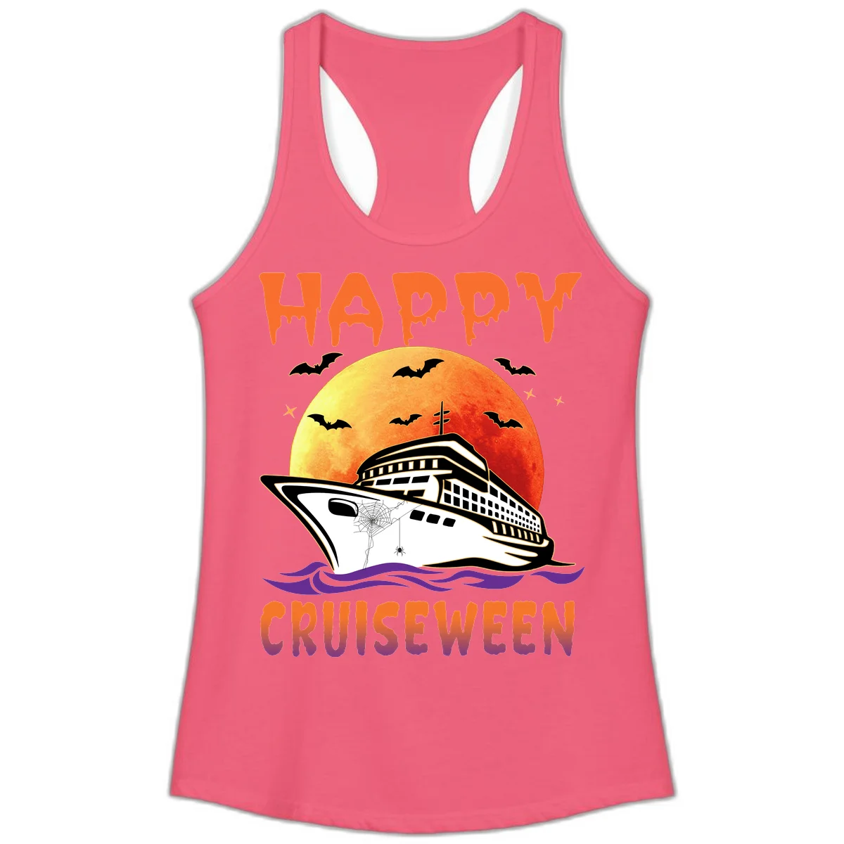 Happy Cruiseween Ladies Spooky Cruise Tank in Hot Pink