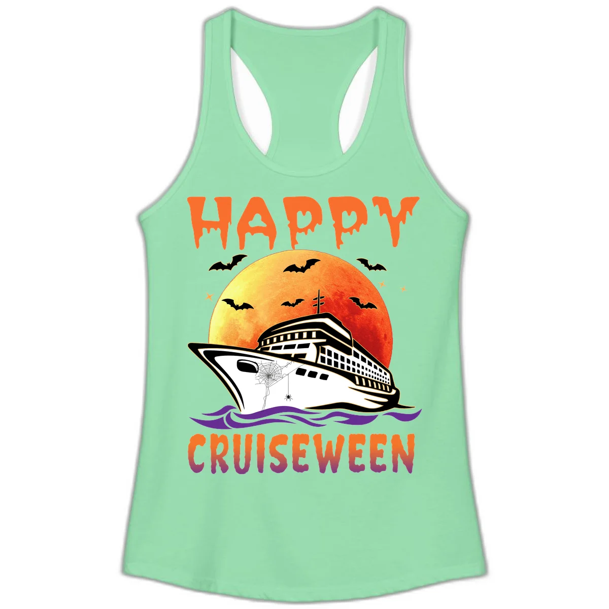 Happy Cruiseween Ladies Spooky Cruise Tank in Solid Mint